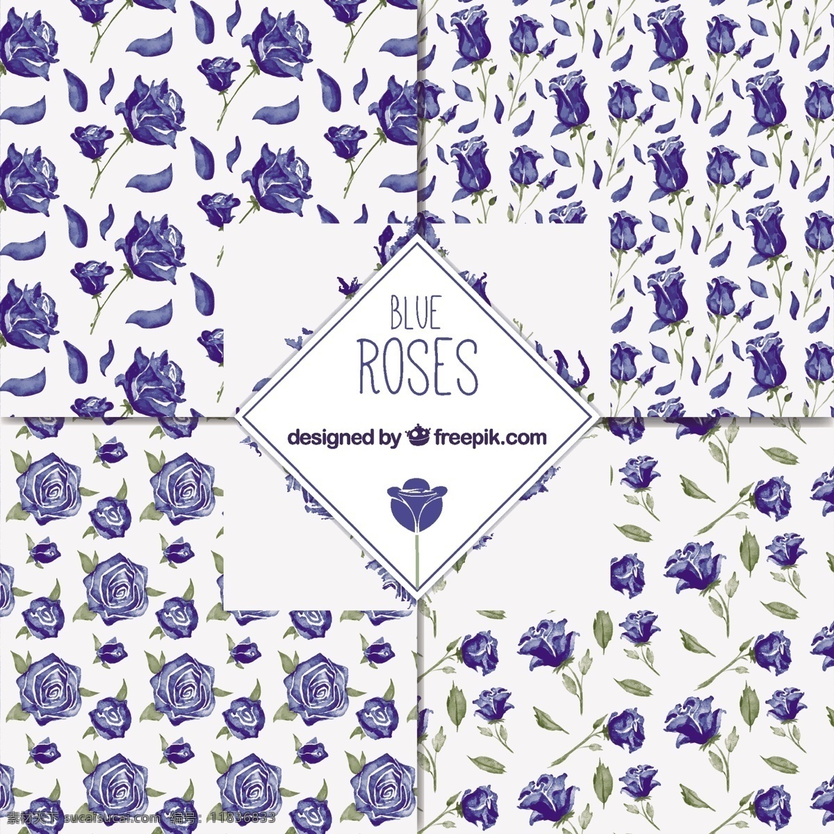 蓝 玫瑰 装饰 图案 背景 花卉 水彩 自然 花卉背景 蓝色 花卉图案 春天 颜色 植物 丰富多彩