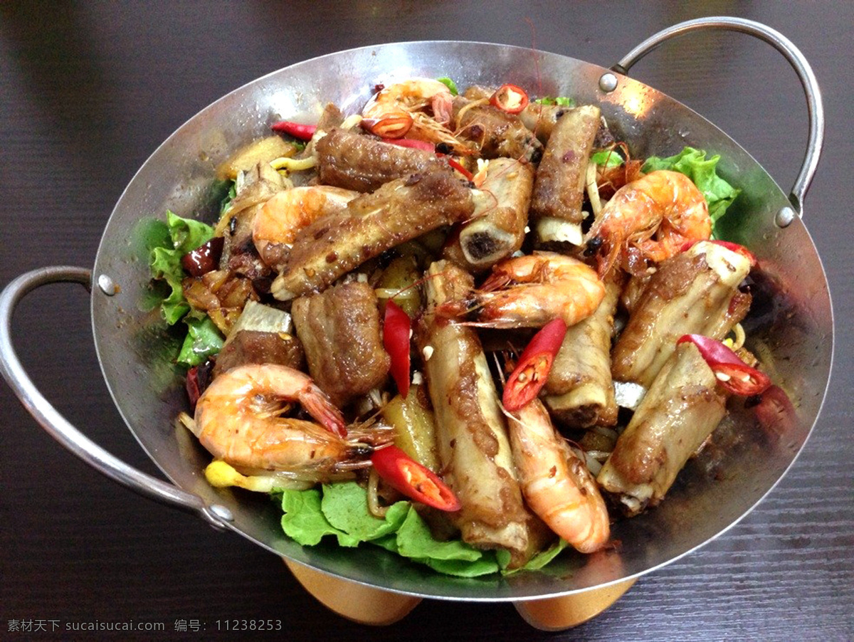 干锅 排骨 虾 排骨虾 干锅排骨 传统美食 餐饮美食