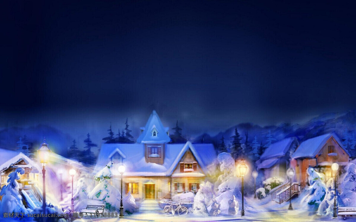 灯光 冬季 动漫动画 风景漫画 圣诞 童话世界 小屋 风景 设计素材 模板下载 圣诞风景 雪 卡通 动漫 可爱