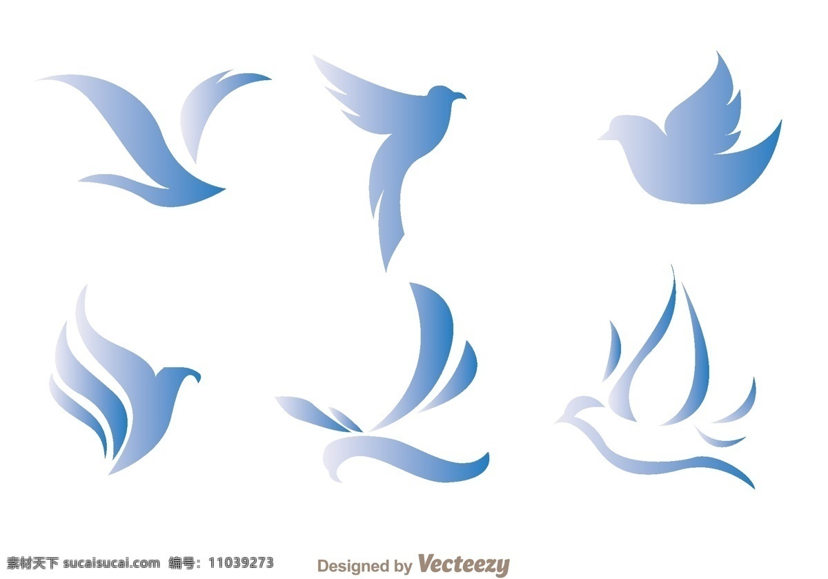 小鸟设计图 矢量图 彩色 蓝色 白色