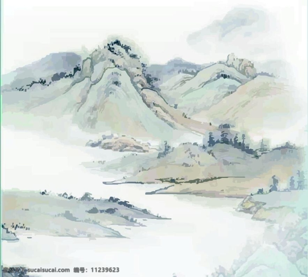 山水画 山水 绘画 手绘 水墨 矢量