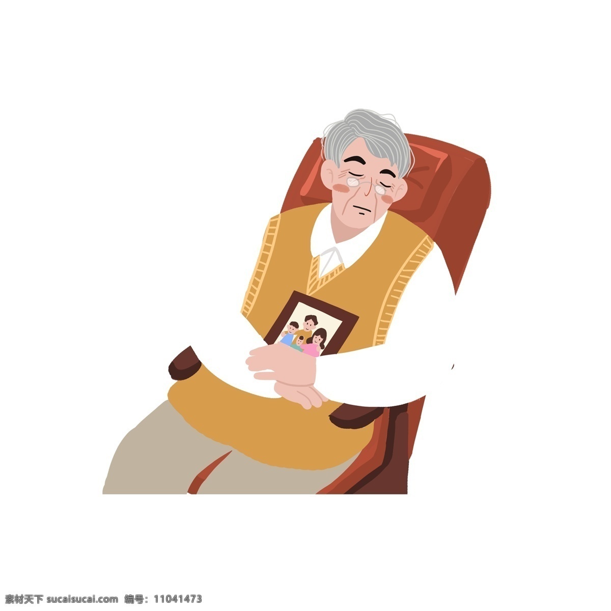 相片 睡着 老人 卡通 元素 思念