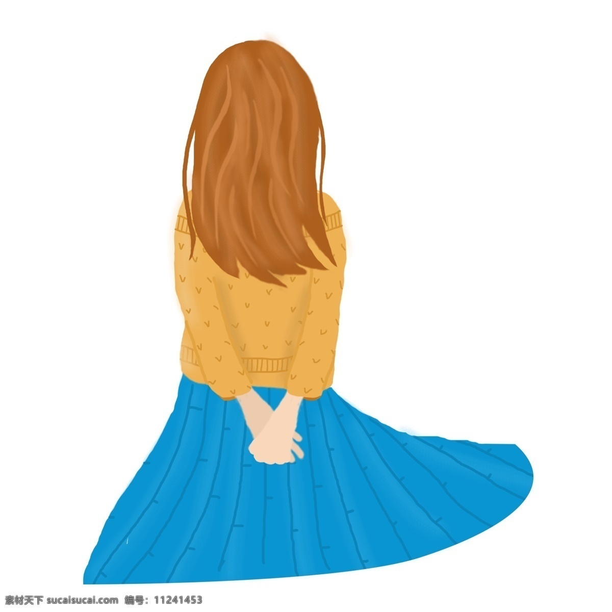 手绘 唯美 背影 女孩 人物 元素 卡通 时尚 装饰 女孩背影 人物插画 精致人物