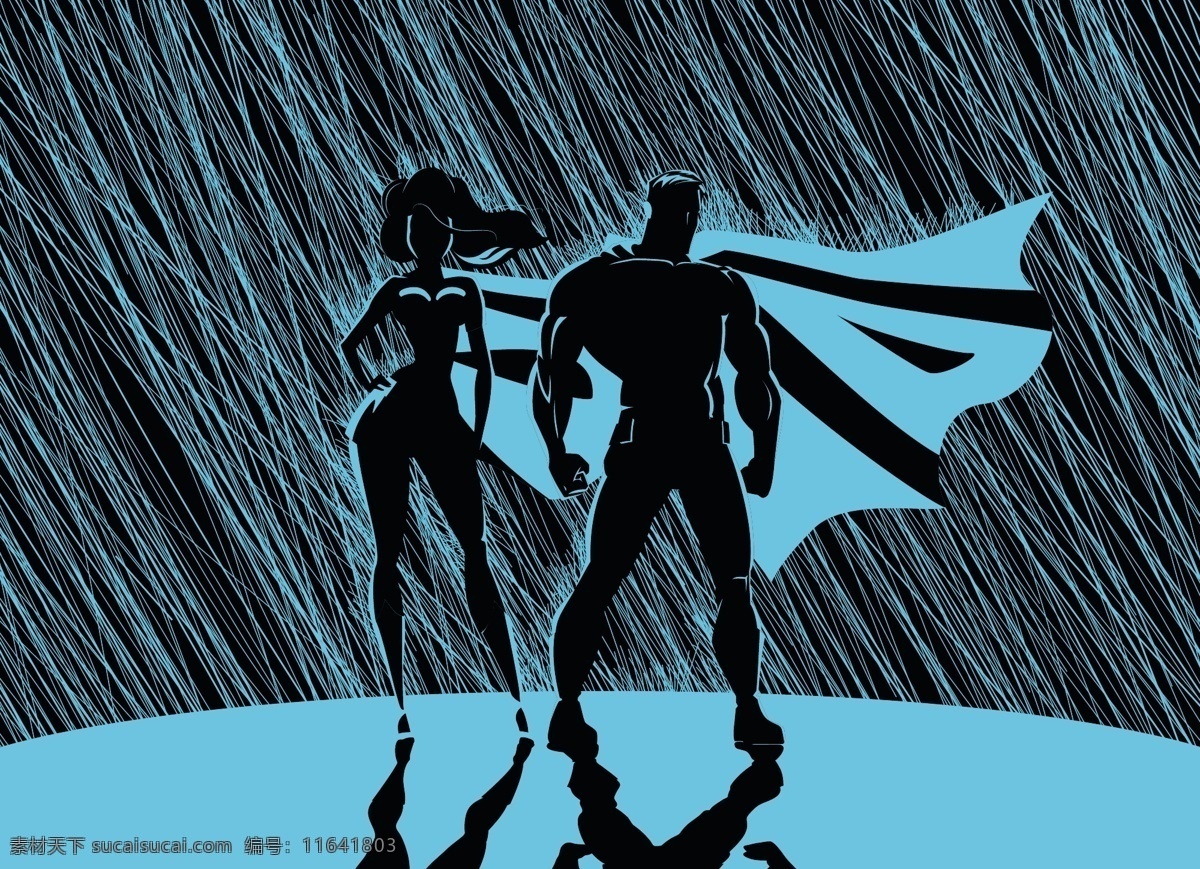 雨 中 超人 矢量 背景 蓝色 男人 女人