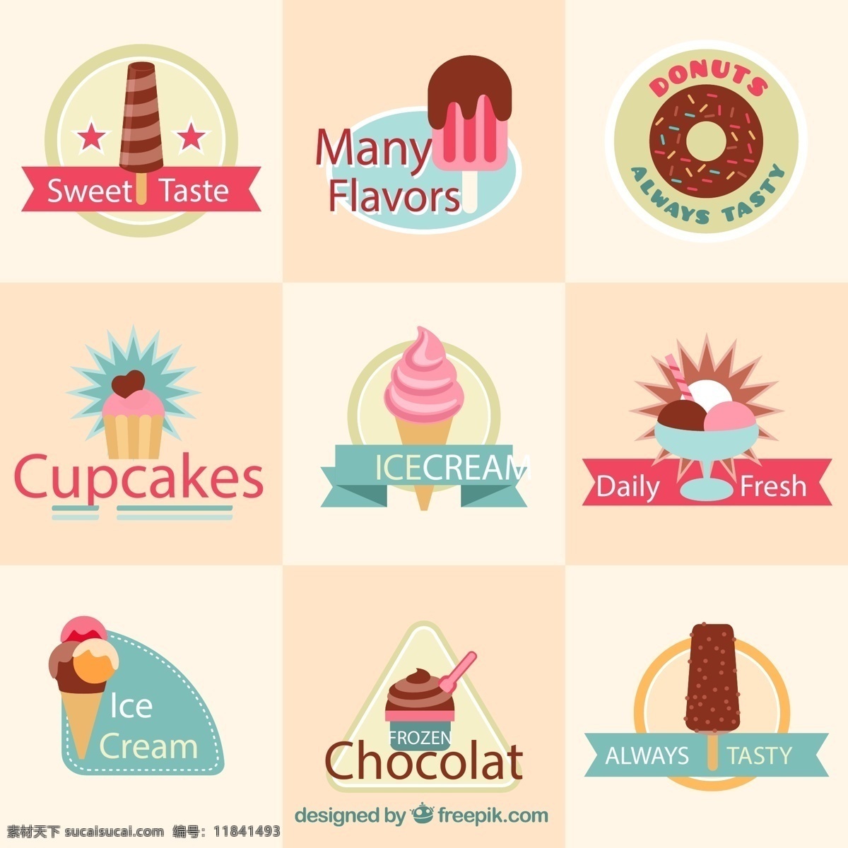 甜点 标签 矢量 冰淇淋 雪糕 甜甜圈 纸杯蛋糕 甜筒 高清图片