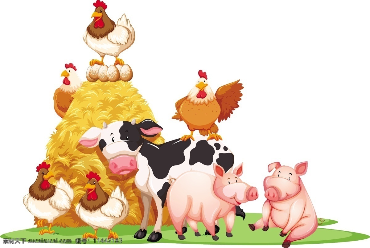 农场 动物 干草堆 插图 背景 农场动物 插图背景