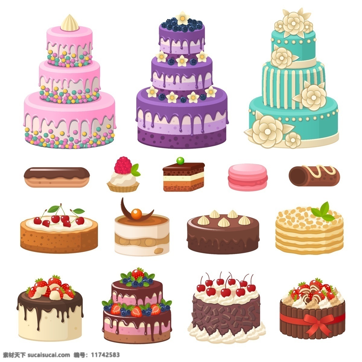 美味 生日蛋糕 插画 蛋糕 烘焙 结婚 巧克力 生日 水果 甜品