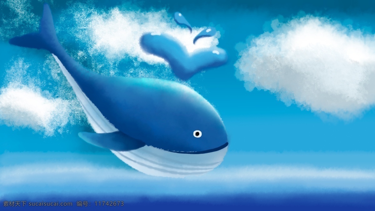蓝色 喷水 鲸鱼 海洋 清新 背景