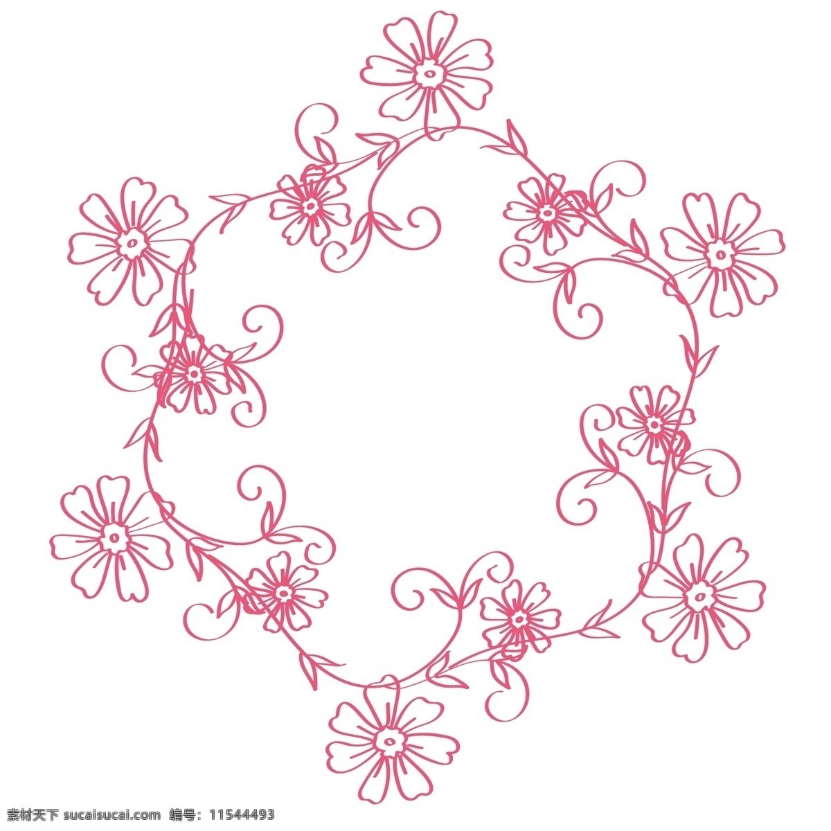 矢量 花朵 手绘 线条 线性 图形 粉红色 蔓藤 几何图形 白色 天蓝色 不规则图型