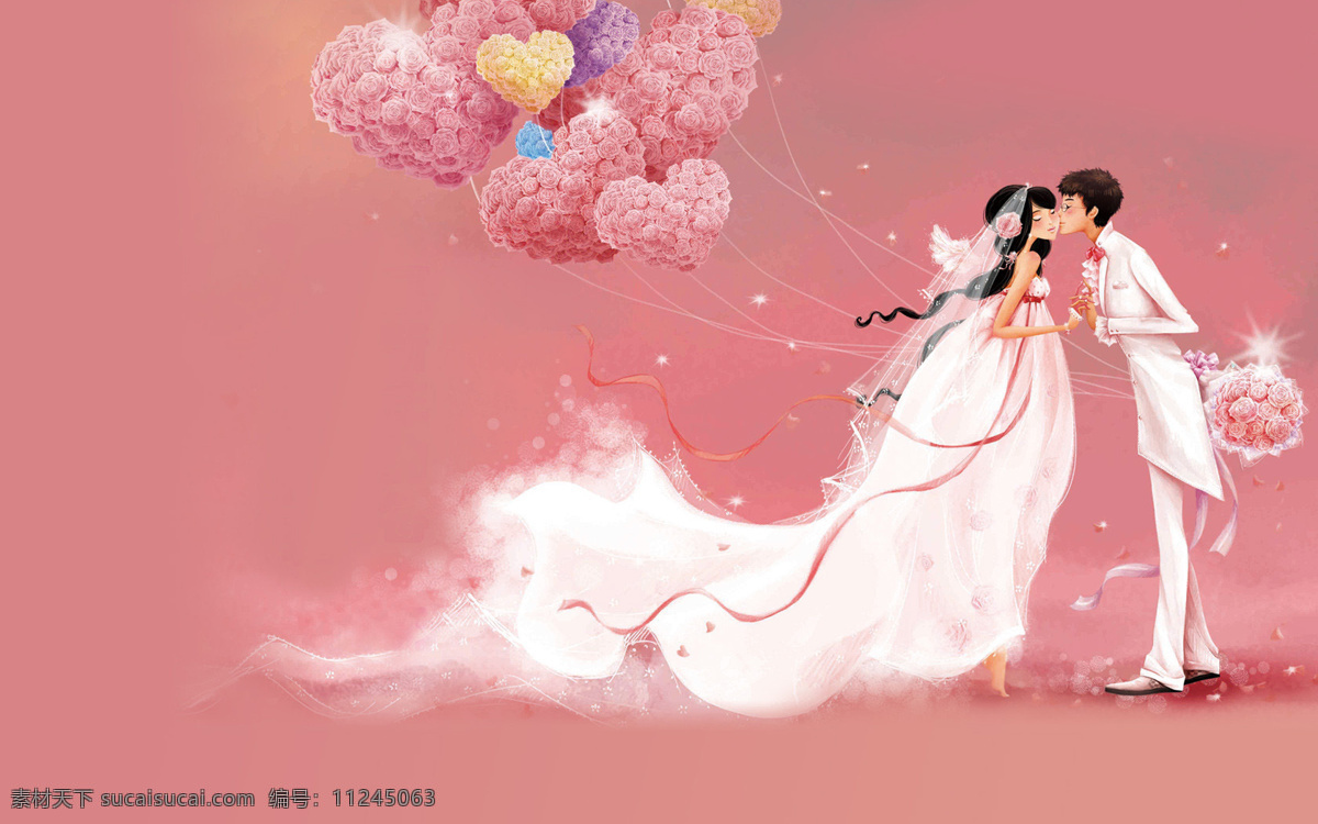 婚礼手绘 婚礼 手绘 粉色 粉 气球 动漫动画 动漫人物