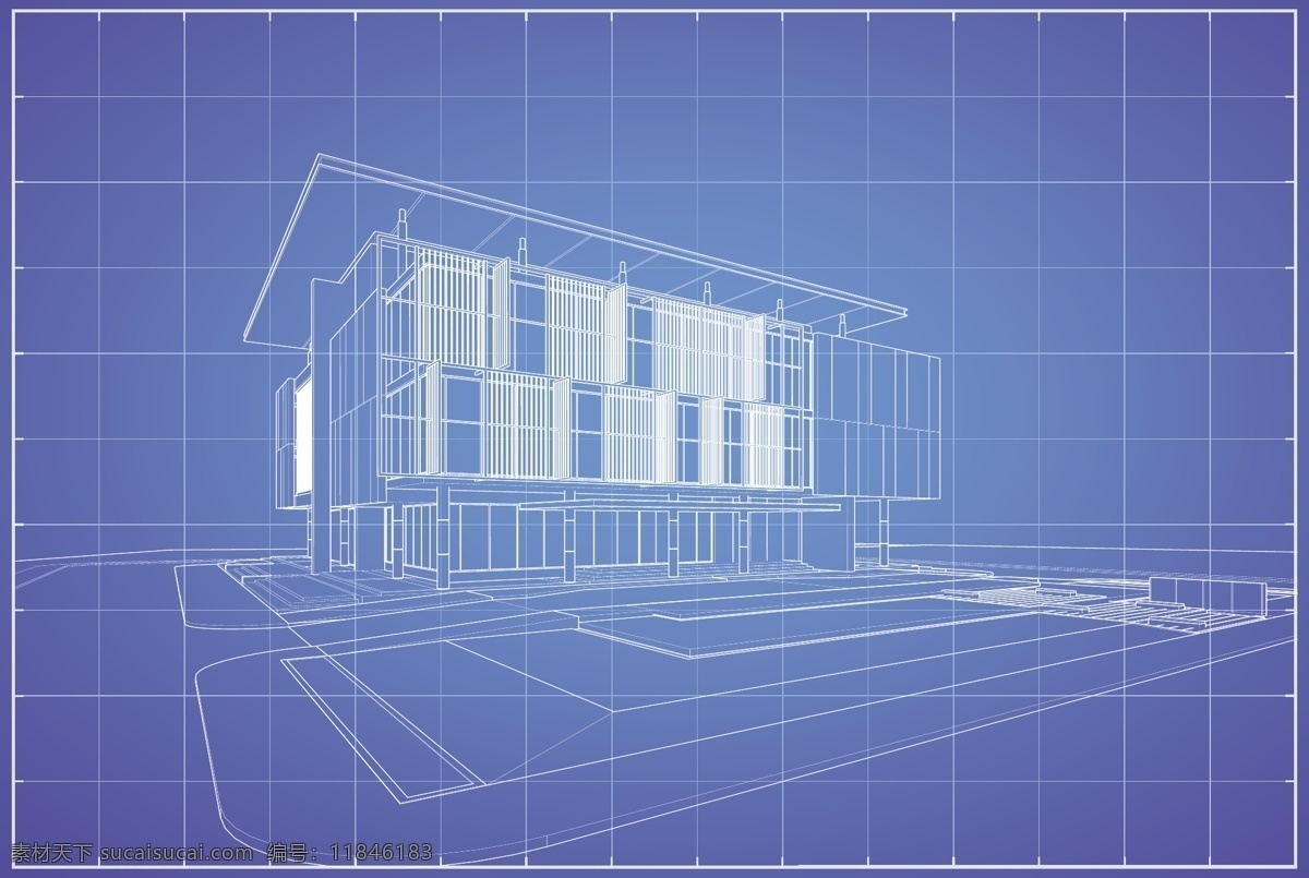 矢量 高楼 建筑 图 蓝色背景 白色画线 图纸 设计图 蓝色 画线 数据 建筑图 时尚花纹 花纹 边框 背景图案 空间环境 矢量素材