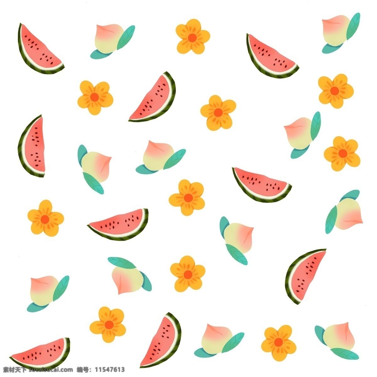 夏天 桃子 西瓜 水果 清新 底纹 透明底纹 夏季 文艺 花 唯美