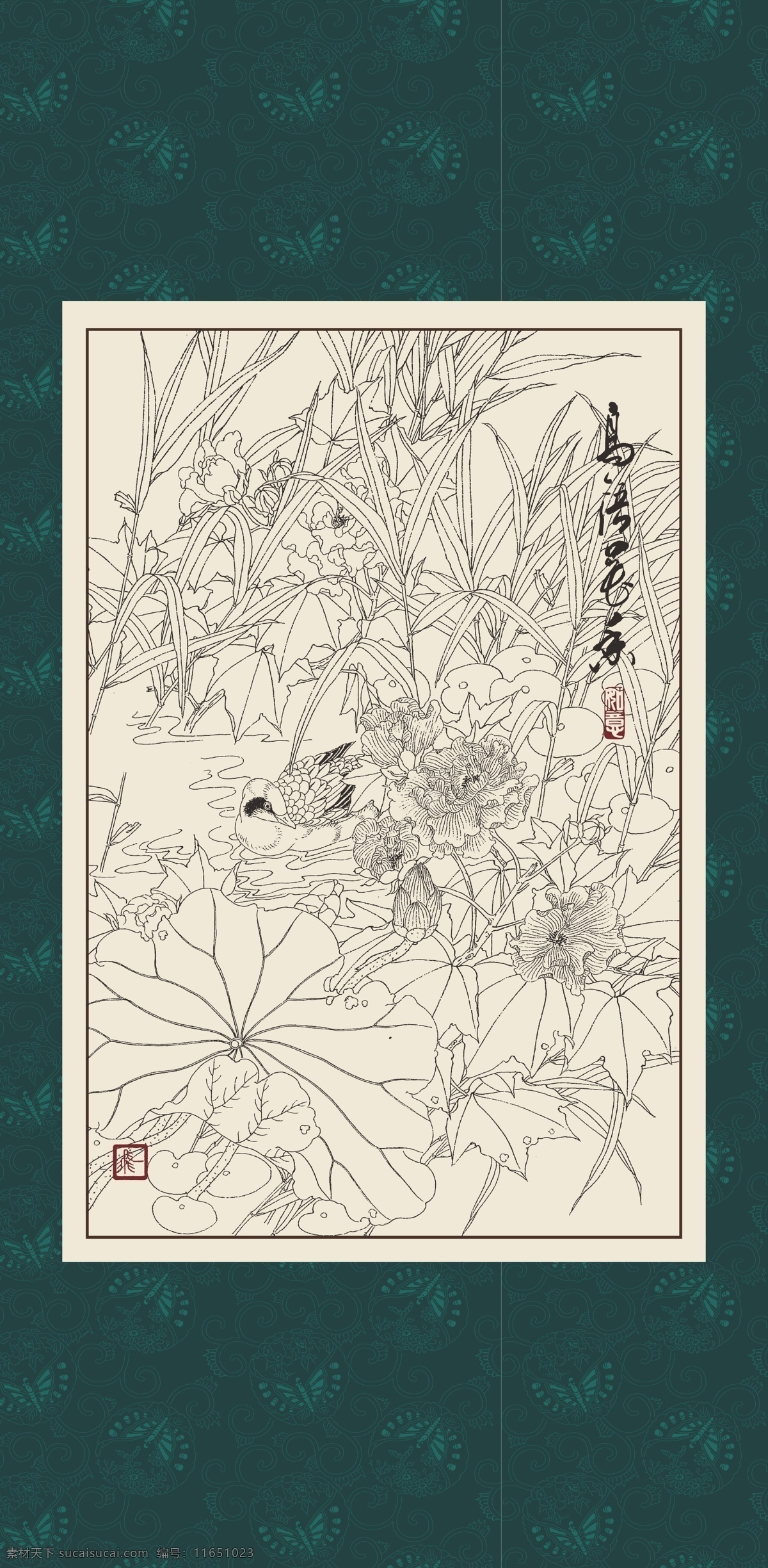 白描 线描 绘画 手绘 国画 印章 植物 花卉 工笔 gx150018 白描芙蓉 文化艺术 绘画书法