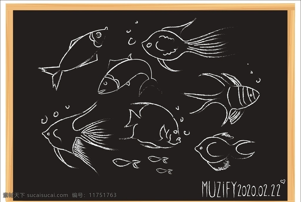 款 入 鱼类 黑板 画 黑板图 粉笔画 罗非鱼 鳐鱼 黑板画 生物世界