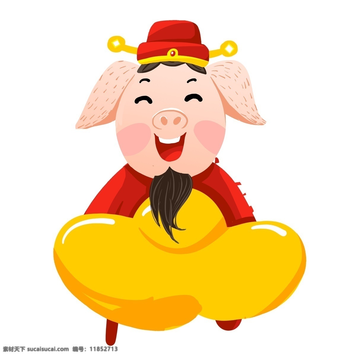 抱 金元宝 小 猪 财神 卡通 喜庆 插画 小猪 春节元素 2019年 新年 猪年 小猪形象 猪年形象 开心 高兴