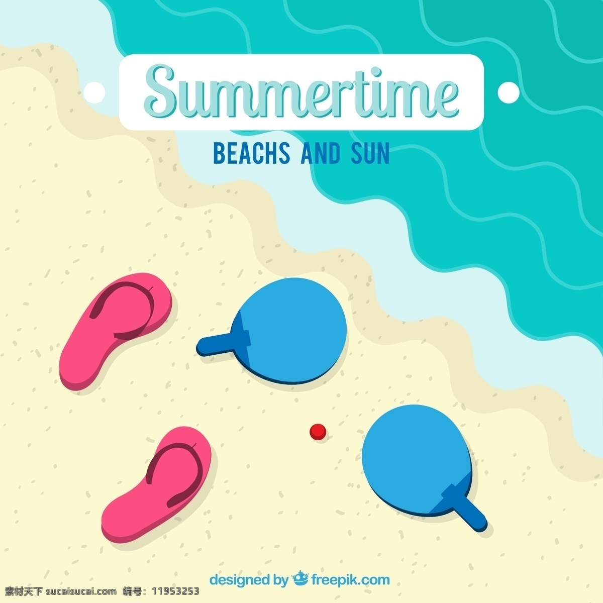 夏季 海滩 插画 矢量 乒乓球 沙滩鞋 沙滩 大海 假期 矢量图 ai格式 白色