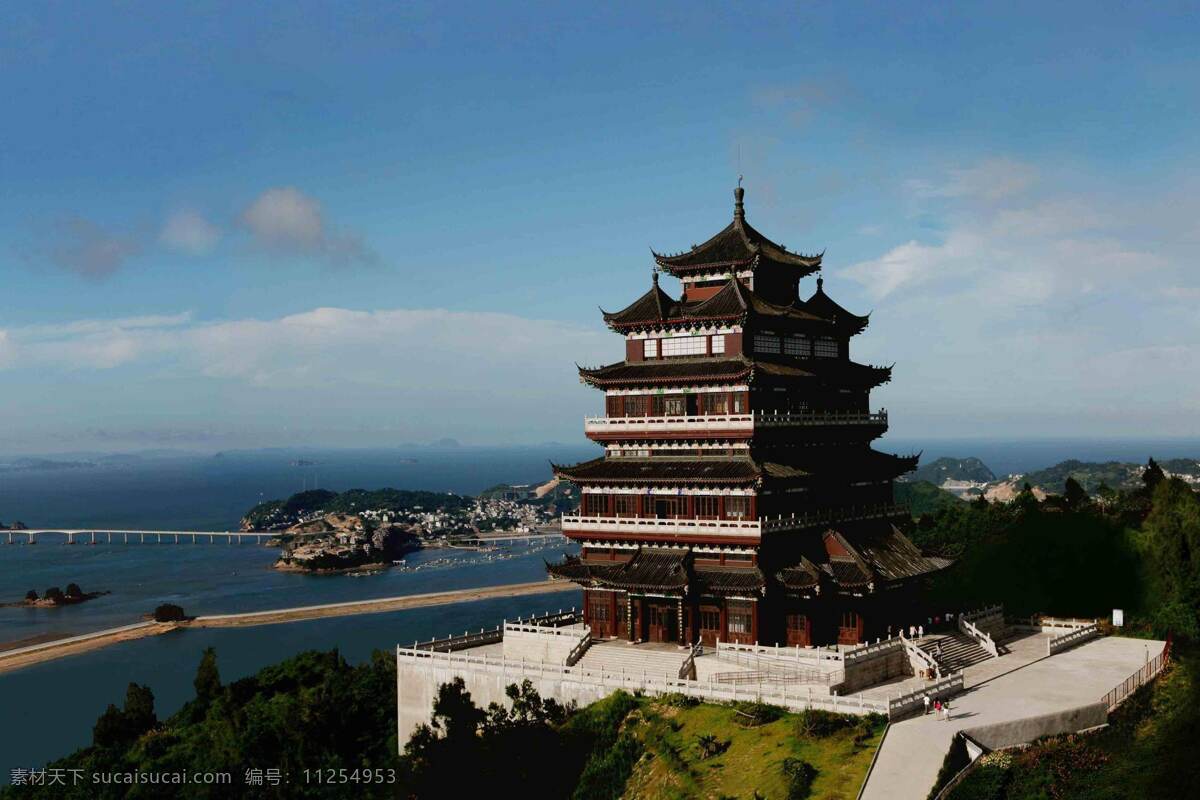 温州 洞头 望海楼 亭阁建筑 古建筑 海堤 海面 云天 景观 景点 浙江 旅游摄影 国内旅游