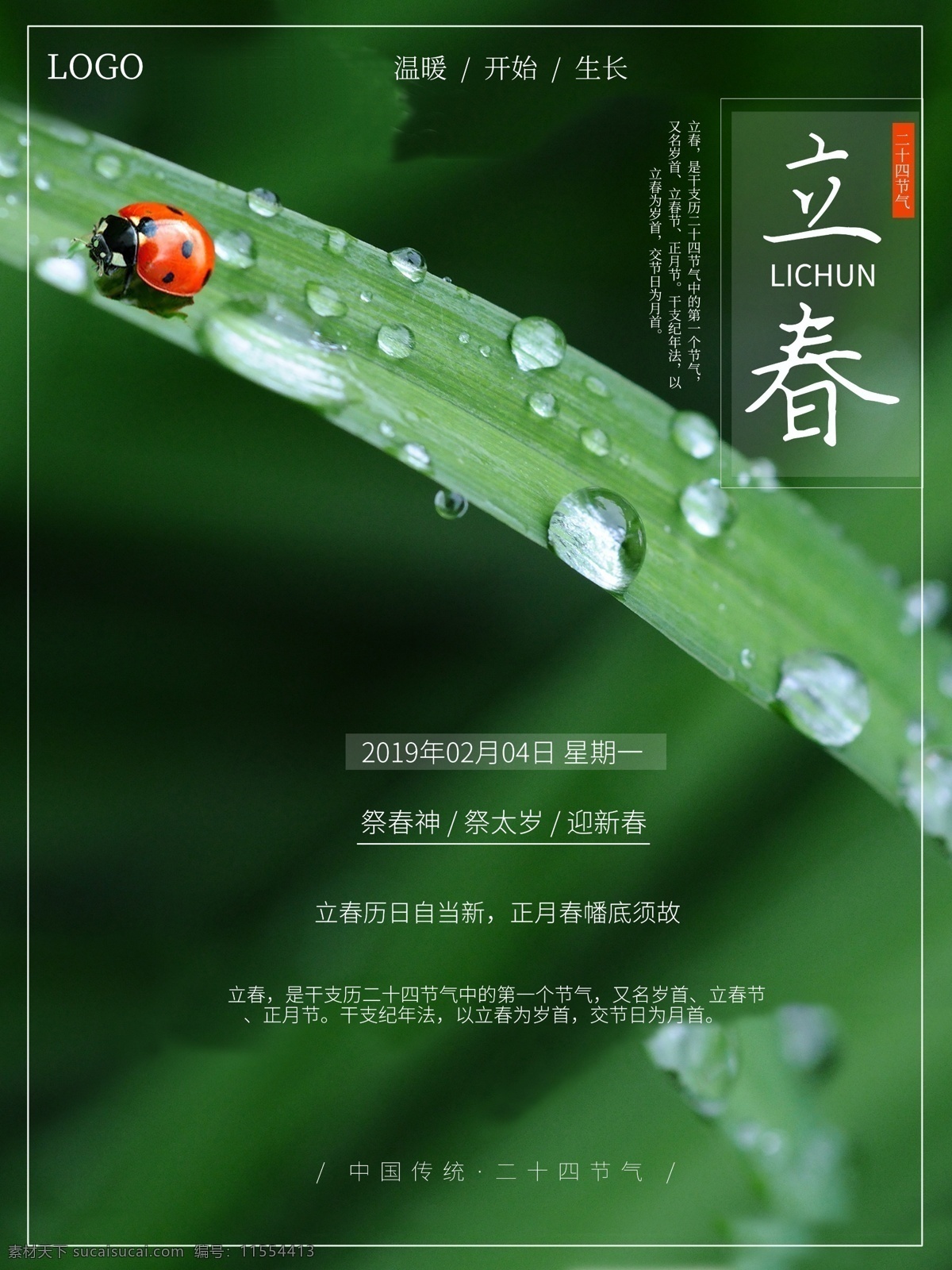 绿色 简约 清新 绿叶 瓢虫 宣传 立春 海报 立春海报