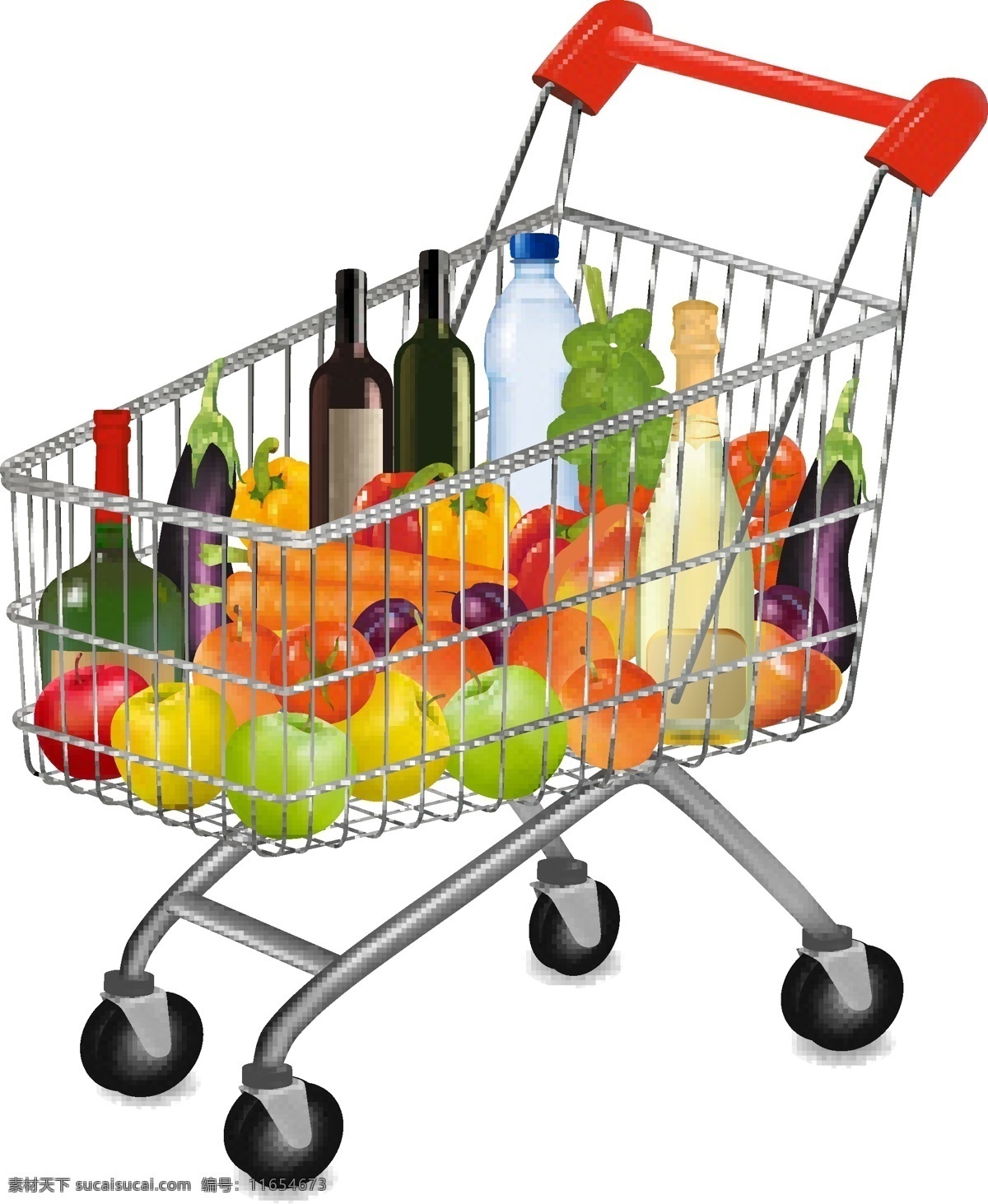 生鲜 超市 商品 购物车 矢量 面包 生鲜超市 手推车 蔬菜 水果 商品购物车 相关 矢量图