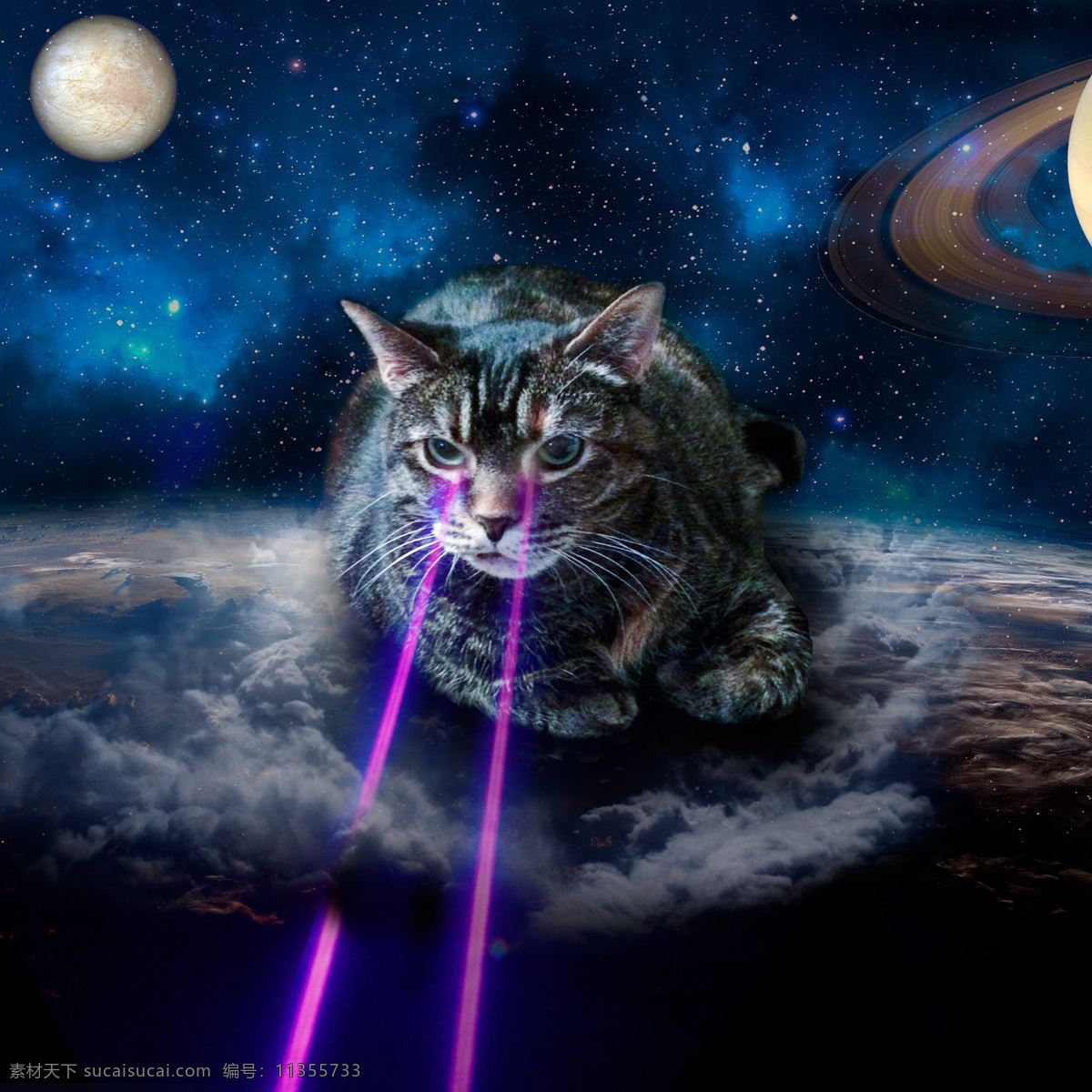 科幻 太空 激光 猫 星空 科技 星星 月亮 夜空 动物 自然景观 自然风光