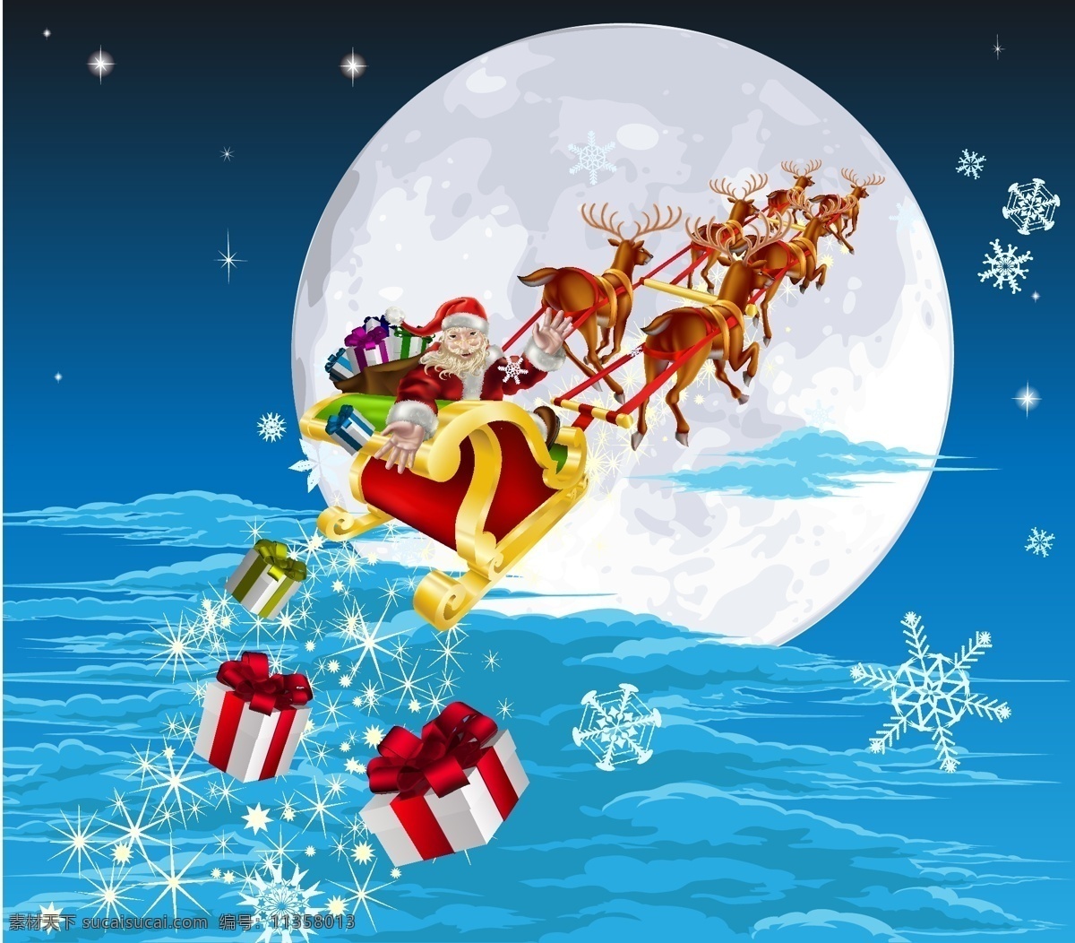 圣诞老人 驯鹿 主题 矢量 可爱 蓝色 礼盒 礼品 礼物 圣诞节 圣诞帽 矢量素材 矢量图 雪橇 星光 小鸟 信纸 纸卷 椅子 松树 雪花 节日素材