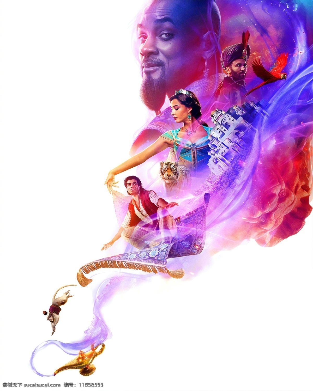 电影 阿拉丁 预告 海报 迪士尼 童话 神灯 魔幻 冒险 背景 白色 单 图 非 分层 文化艺术 影视娱乐