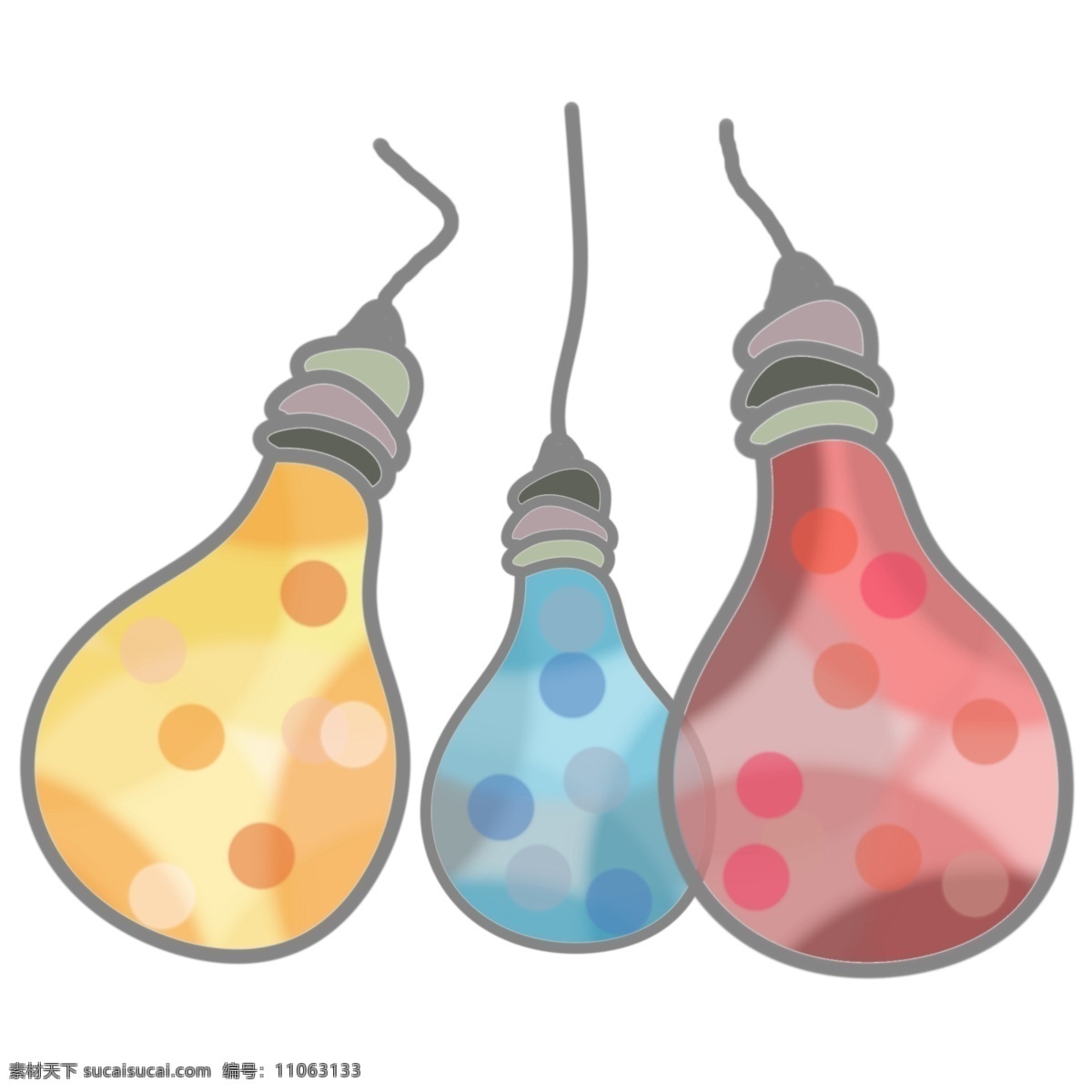 彩色 卡通 灯泡 插画 唯美的灯泡 三个灯泡 灯具 卡通灯泡插画 灯具插画 创意灯具插画 彩色灯泡插画