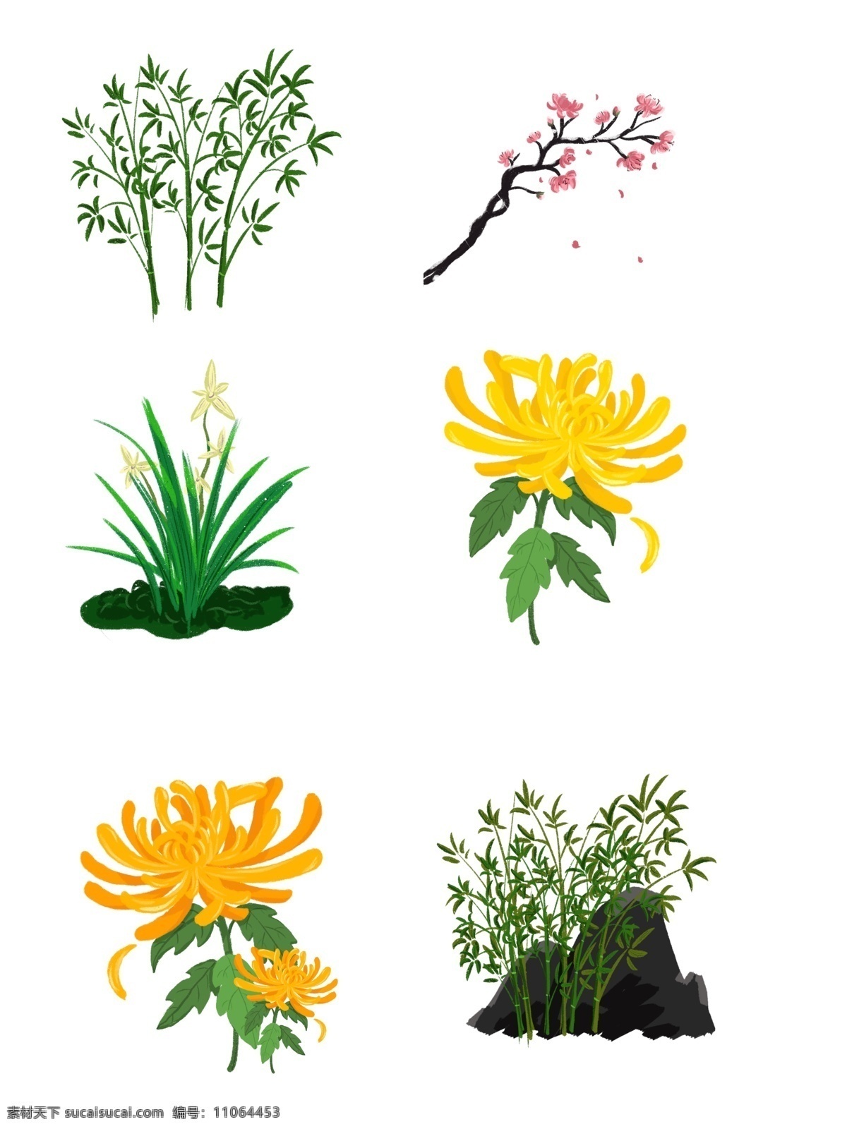 梅兰 竹 菊 卡通 插画 手绘 图标 梅 兰 元素 标志 植物 自然 盆栽 花纹 amp 背景 免 抠 图 标志图标 其他图标