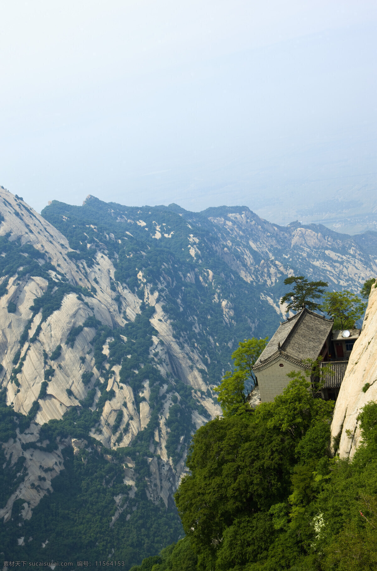 华山 俯瞰 高清图片 竖构图 彩色照片 中国 东亚 亚洲 陕西省 旅游 旅行 户外 白昼 自然 景点 旅 游胜地 蓝天 怪石 嶙峋 生命力 迎客松 顽强 生长 俯视 一览无遗 尽收眼底 峭壁 悬崖 风景 风景名胜 风景图片