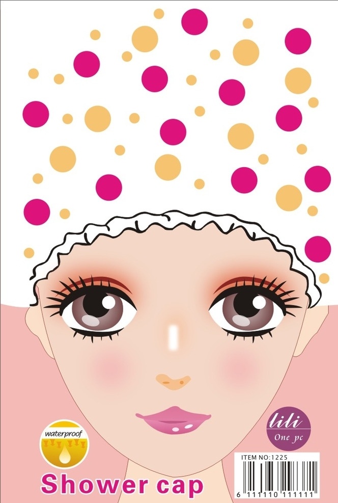 纸卡 浴帽 女孩 粉色 水滴 卡通设计