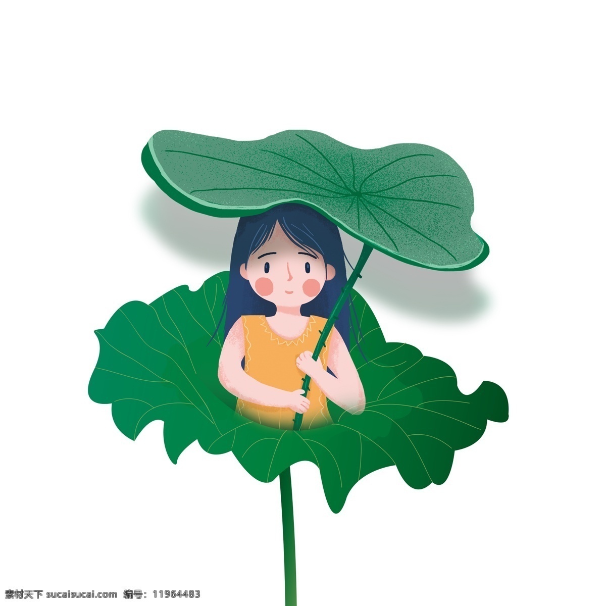 可爱 荷花 少女 装饰 元素 装饰元素 荷叶 植物 清新 手绘