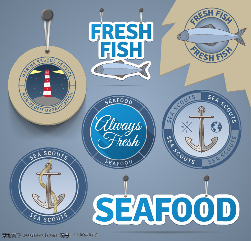 海产品 销售 标签 矢量 seafood 蓝色