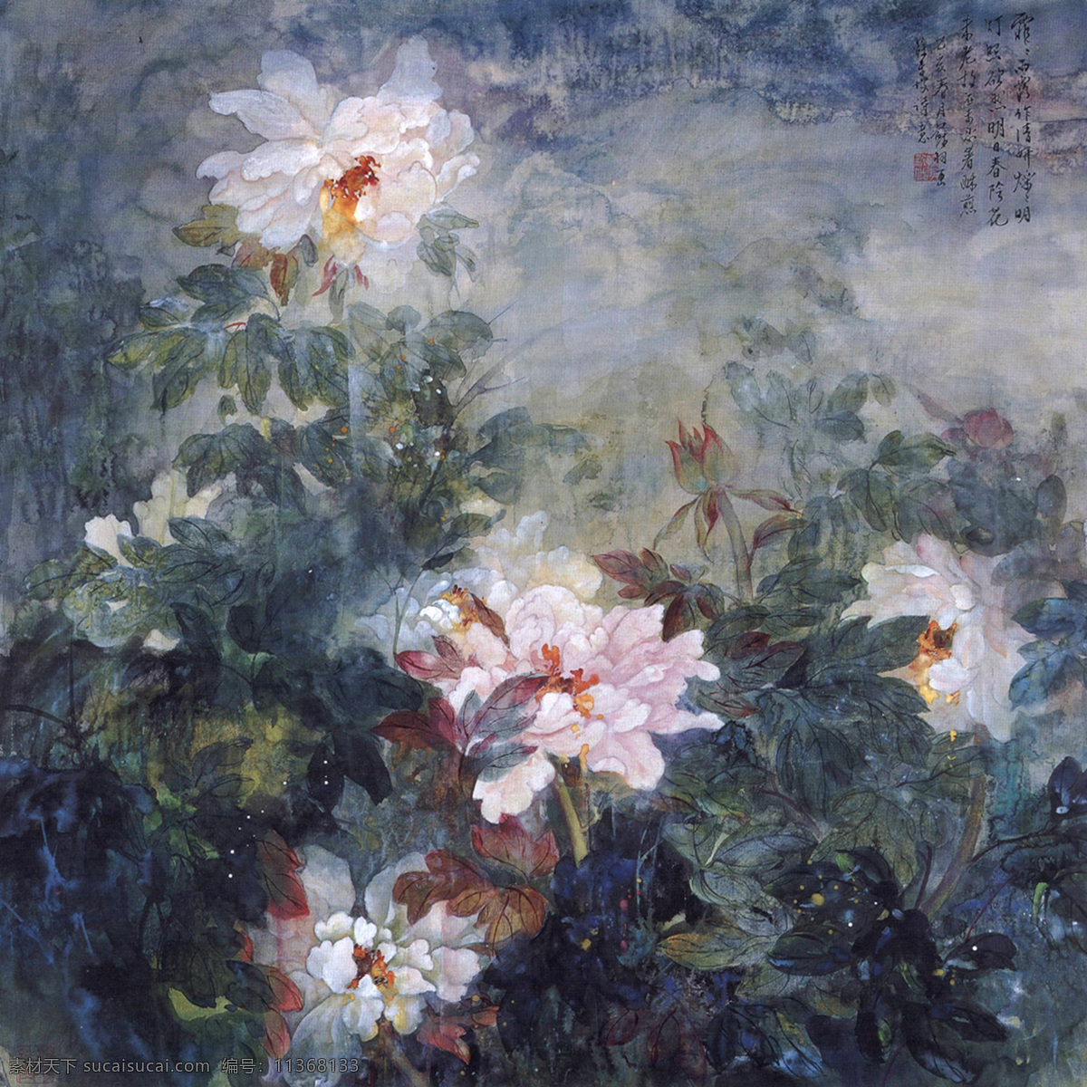 传统文化 大图 高清 工笔 古代 古典 国画 绘画 霏霏 雨露 设计素材 模板下载 霏霏雨露 牡丹 台湾 李苏羽 印章 书法 艺术 名家工笔花鸟 绘画书法 文化艺术 装饰素材 雕刻 图案