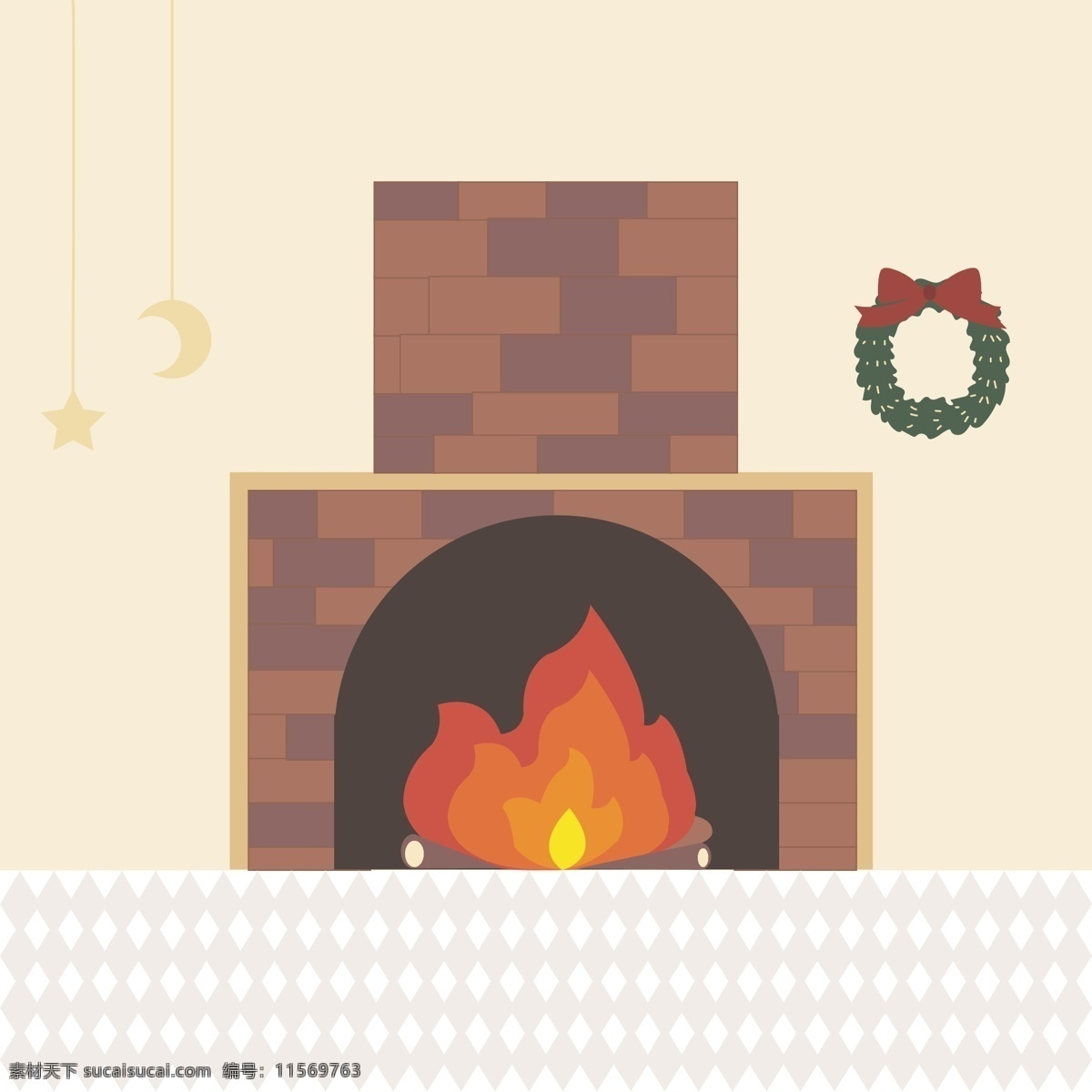 夷为平地 壁炉 温暖 冬天 炉子 火星 星月 亮 减少 层级 插图 炉 圣诞节