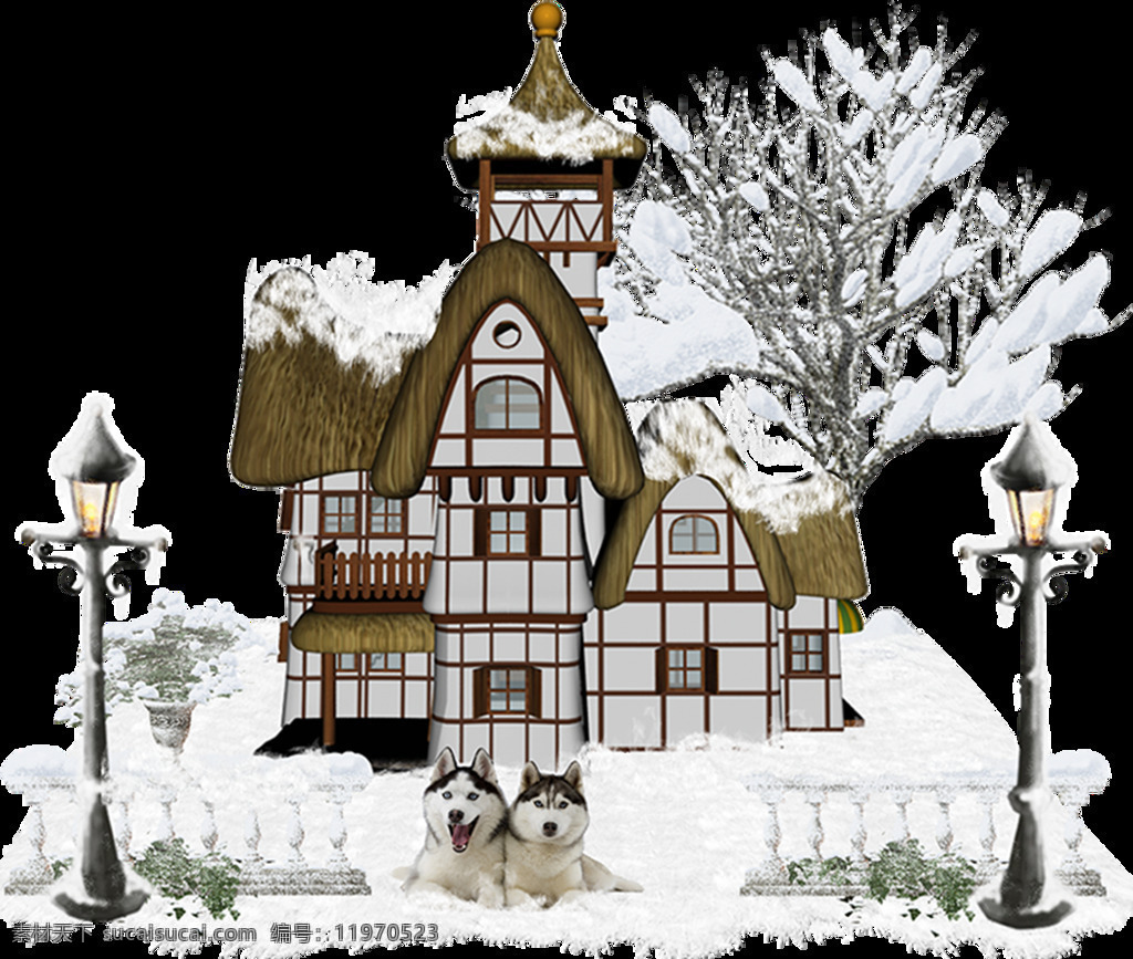 冬季 欧式 别墅 元素 卡通 城堡