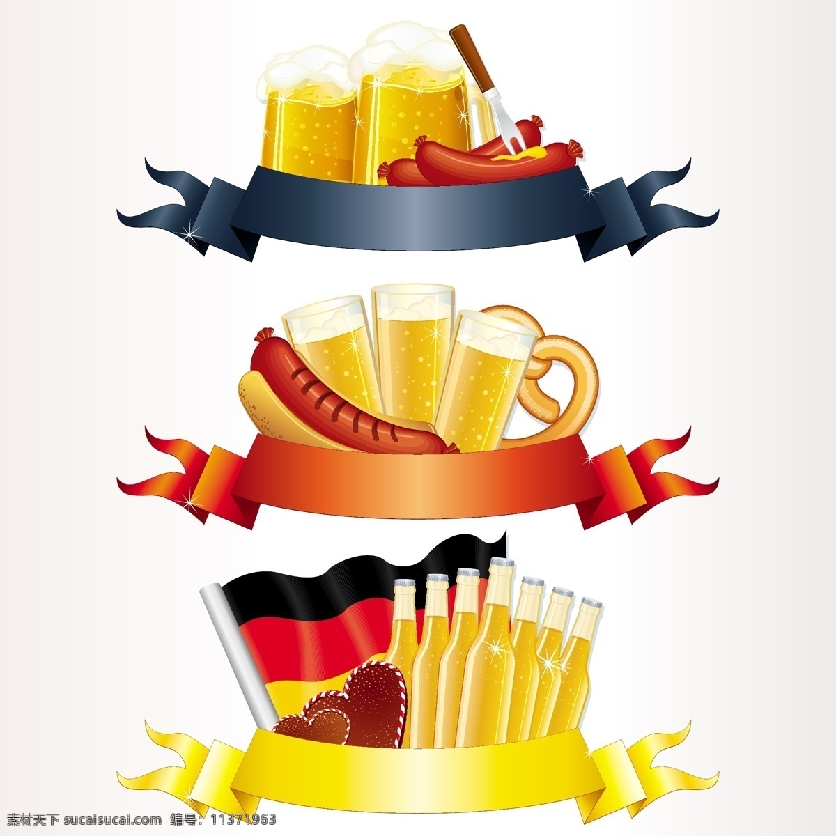 慕尼黑 啤酒节 标签 插画 德国 枫叶 烤肠 麦穗 啤酒 旗帜 十月 矢量图 慕尼黑啤酒节 香肠 其他矢量图