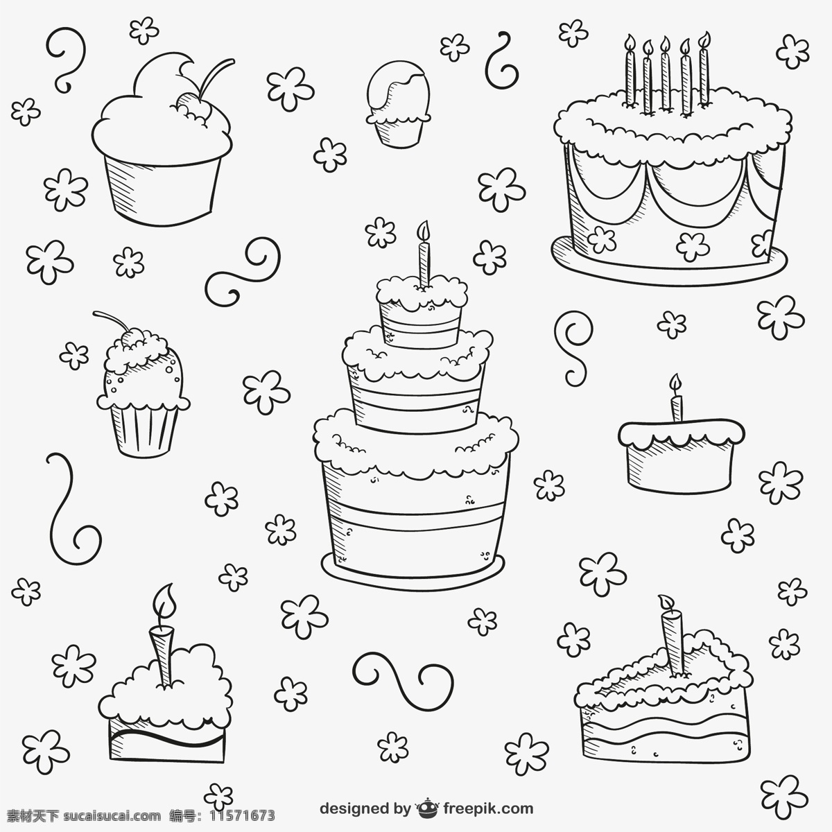 手绘 蛋糕 元素 背景图片 花朵 冰淇淋 甜品 蛋糕杯 矢量 高清图片