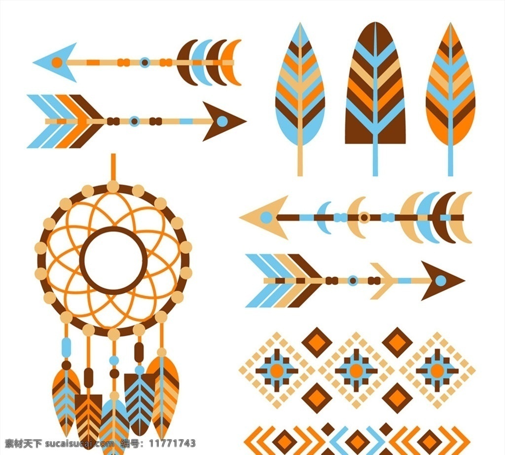 创意 波西 米亚 风 元素 矢量 手绘 波西米亚风 波西米亚元素 民族风 羽毛 箭 花纹