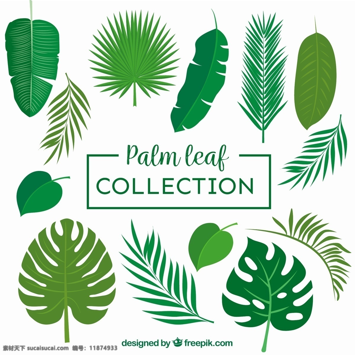 各种 形状 绿色 手绘 棕榈 叶子 矢量 设计素材 各种形状 棕榈叶子