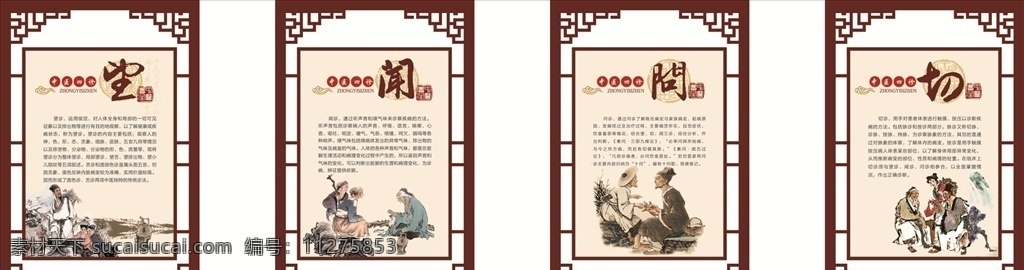 望闻问切 异型 展板 中医 望诊 闻诊 问诊 切诊 号脉 诊脉 把脉