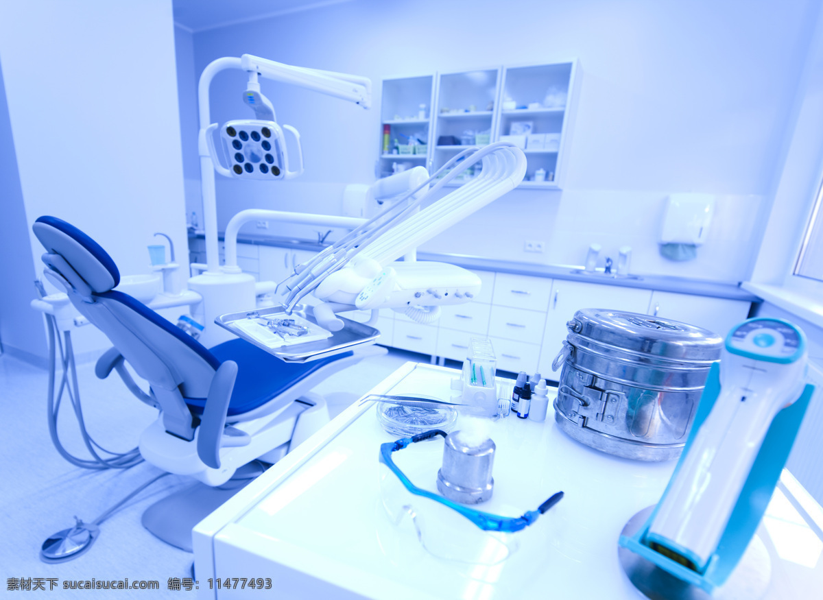 蓝色 牙医 办公室 牙医办公室 医疗主题 医疗器材 室内设计 躺椅 医疗护理 现代科技