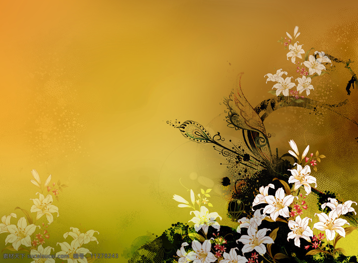 百合 背景 图 黄色 百合花 古典 自然 清新 背景图 花卉 花朵 美丽 背景墙 装饰画 免费素材