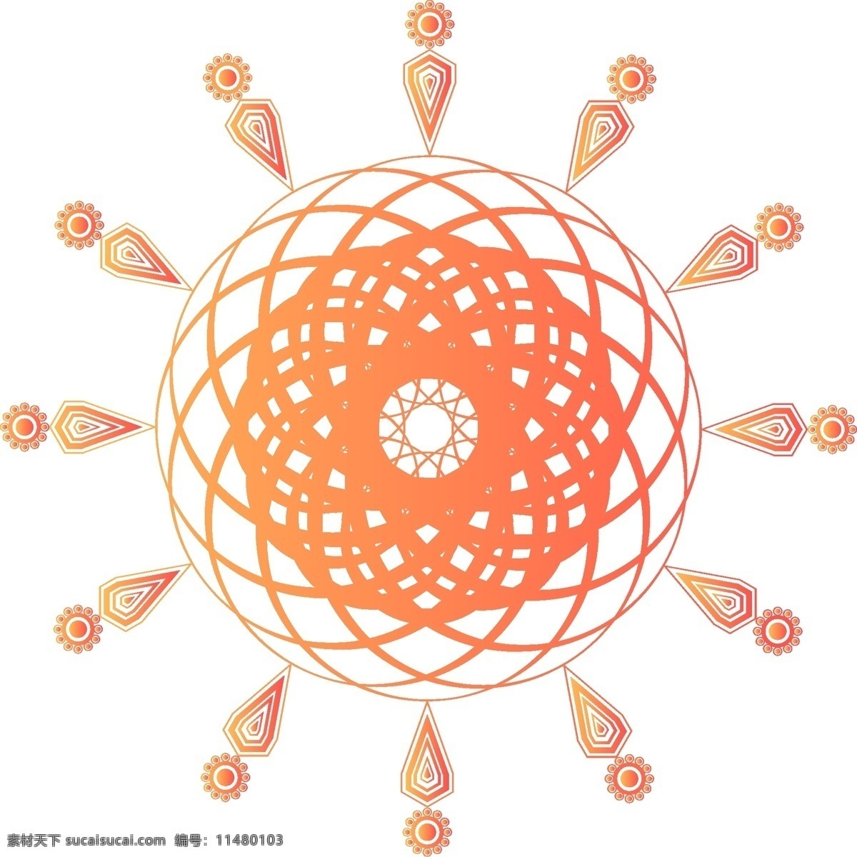 原创 珊瑚 橘 矢量 几何 万花筒 旋转 渐变 元素 炫彩 设计元素 装饰 珊瑚橘 可商用