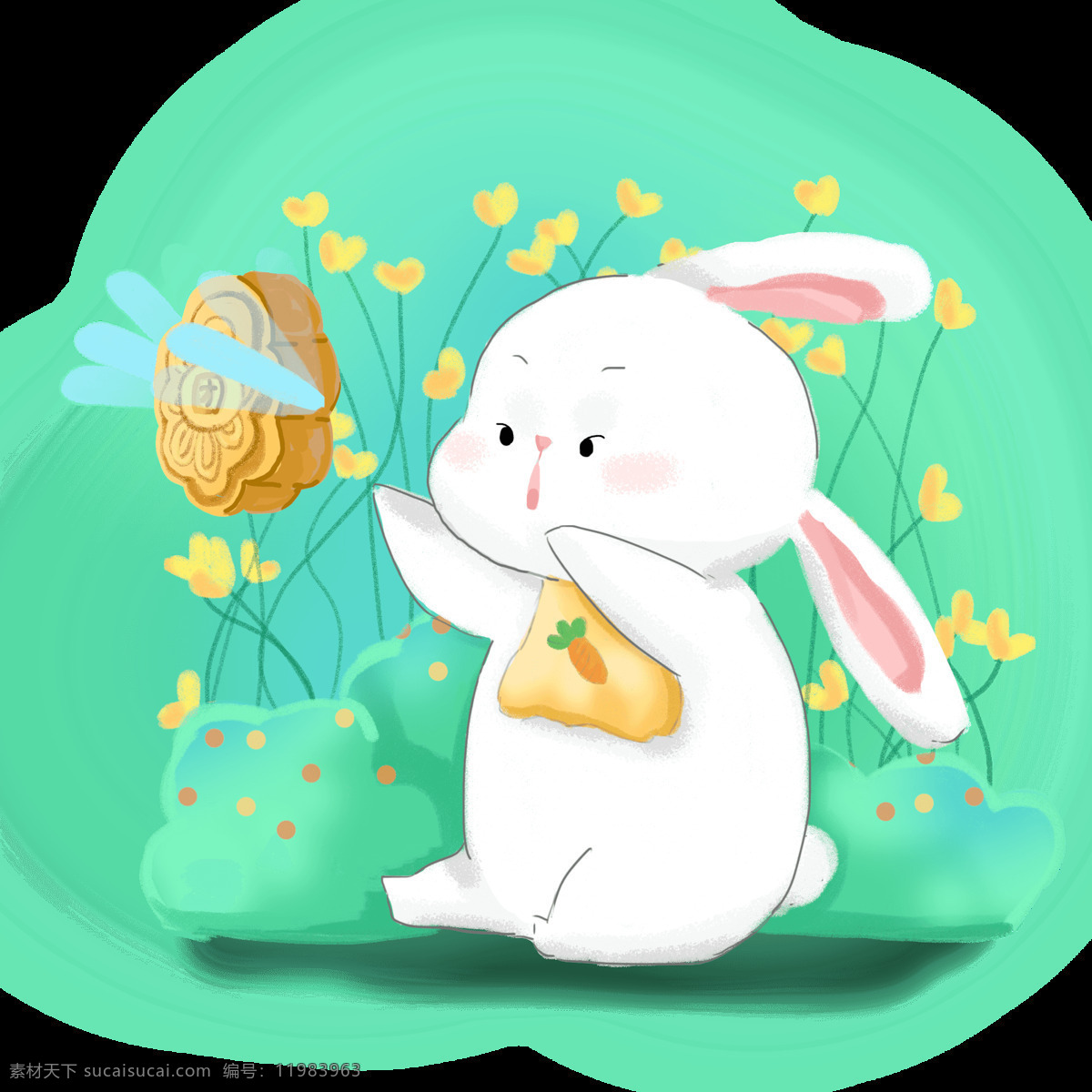 中秋节 玉兔 月饼 可爱 梦幻 插画 爱卡 伊 兔子