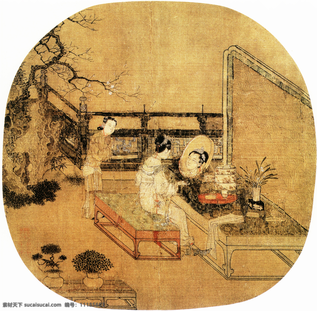 妆靓仕女图 镜片 中国 古画 中国古画 设计素材 镜片名画 古典藏画 书画美术 白色