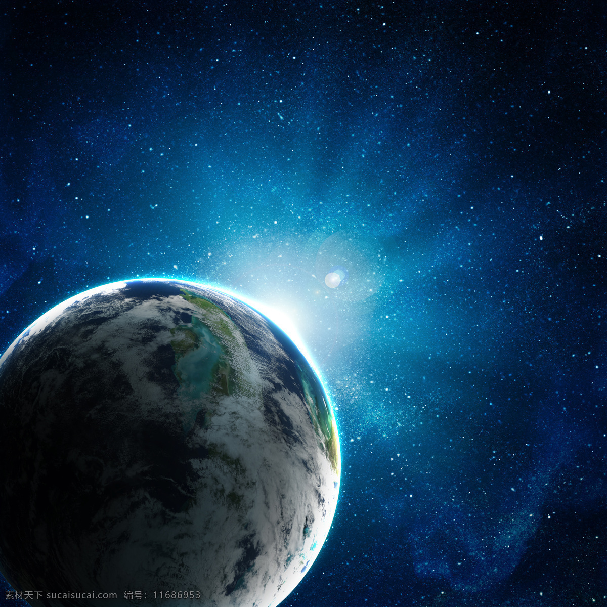 蓝色 星球 地球 宇宙星球 蓝色星球 星空 浩瀚 宇宙 星光 镜头光晕 放射光芒 宇宙太空 环境家居