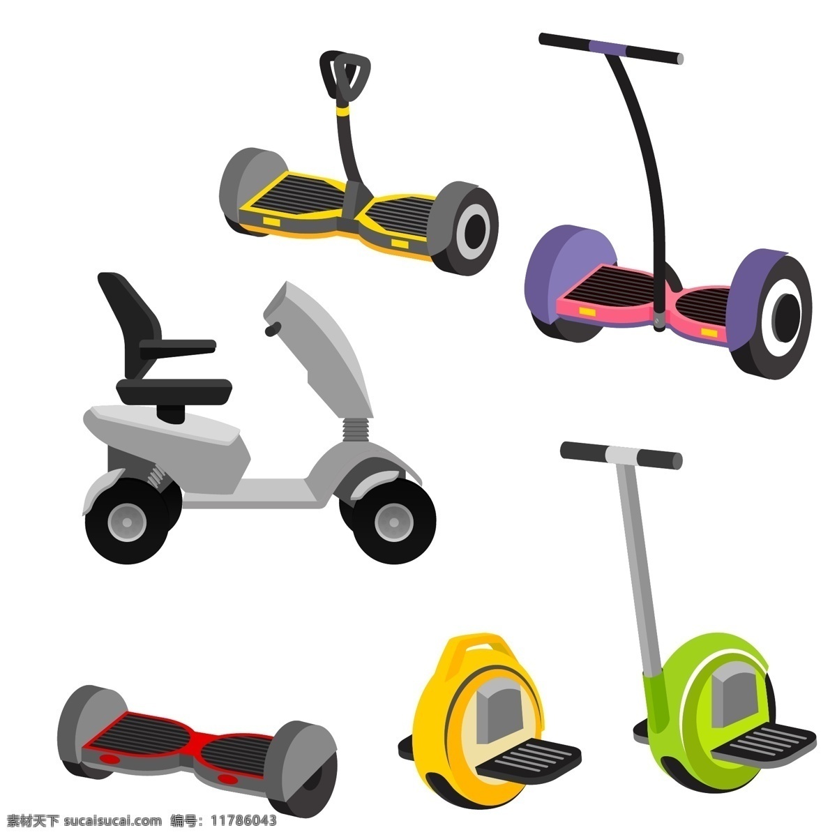 创意 卡通 电动车 彩色 矢量素材 平衡车 老人代步车 设计素材