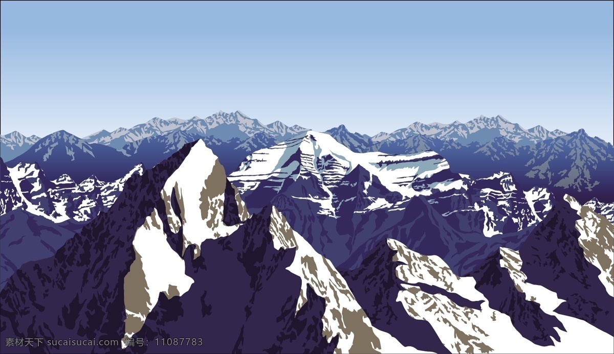 雪山 景观 插画 矢量