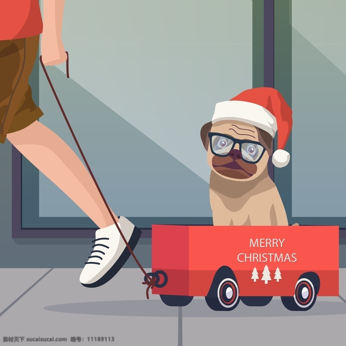 电车 动物 狗 哈巴狗 卡通 卡通狗 可爱 可爱宠物 犬 圣诞 手绘 上