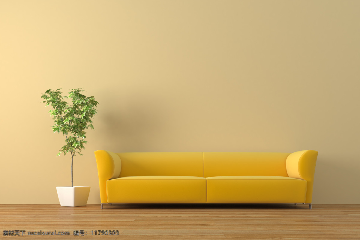 家居 沙发 植物 黄色沙发 背景图片